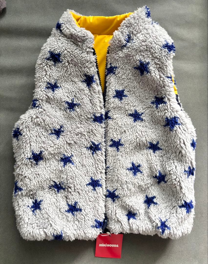 ミキハウス90cm ダウンベスト イエロー/ネイビー 新品タグ付き