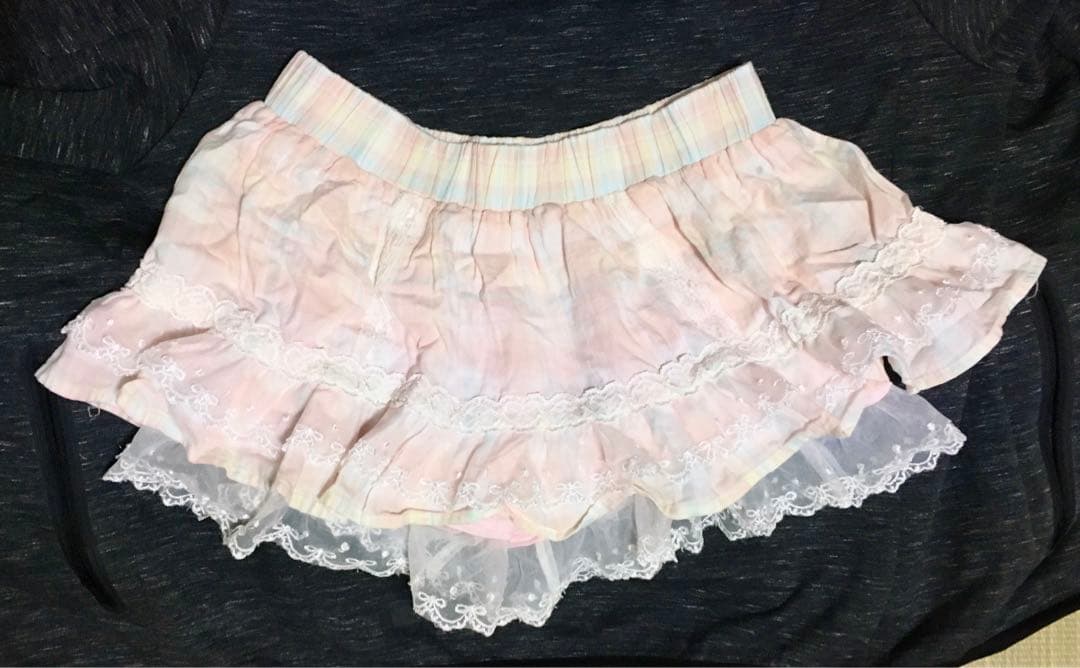 送料無料■2000sリズリサlizlisa■ピンクチェック柄レーススカパン当時品