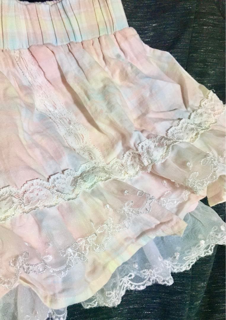 送料無料■2000sリズリサlizlisa■ピンクチェック柄レーススカパン当時品