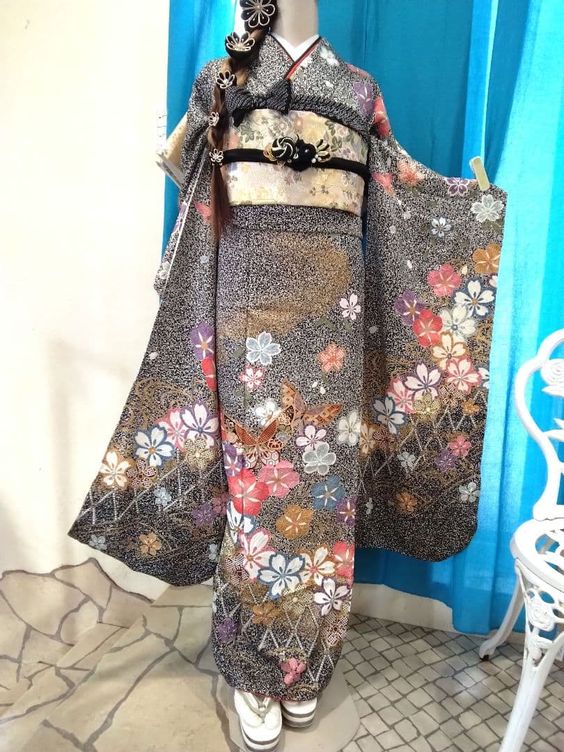 【新春福袋】鈴乃屋振袖フルセット、重ね衿帯揚げ帯締め、西陣袋帯、襦袢、ガード加工