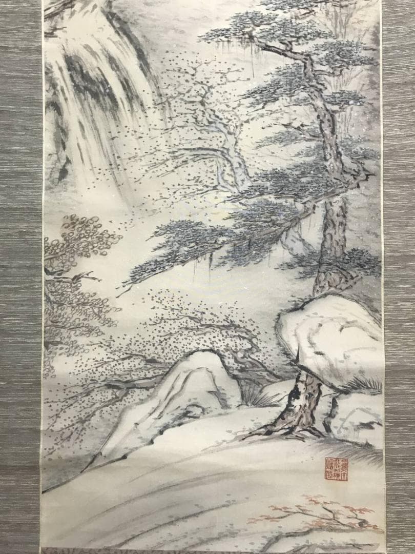 【真作】喜井黄羊/雪景山水図/山水図/掛軸/名家伝来/AD-146