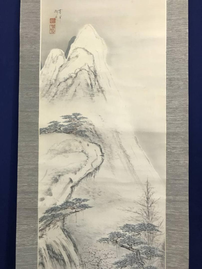 【真作】喜井黄羊/雪景山水図/山水図/掛軸/名家伝来/AD-146