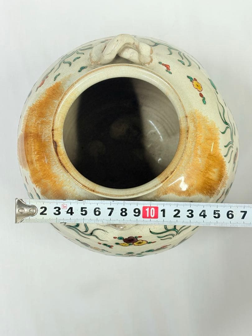 清末〜民国期 中国 景徳鎮 色絵鯉文 双耳 壺 花瓶 古美術 五彩 陶芸