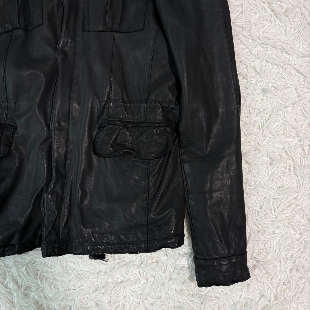 極美品/牛革✨シシ レザージャケット M-65 フード収納 2way ライダース
