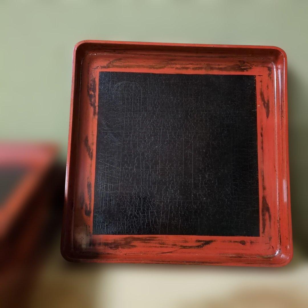 骨董　お盆　お膳　木製　漆器　あけぼの　トレイ　角盆　5つ