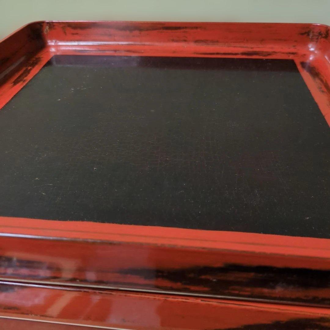 骨董　お盆　お膳　木製　漆器　あけぼの　トレイ　角盆　5つ