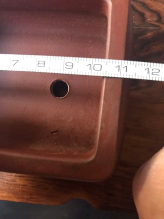 ⑧ミニ盆栽鉢 中国宜興 朱泥袋式長方鉢11cmx7.3cm x4.3cmおまけ付