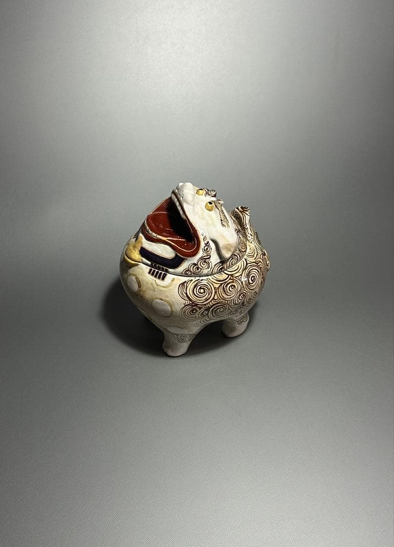 乾山　獅子　香炉　山崎窯　浅野紫仙　作　共箱　黄布　茶道具