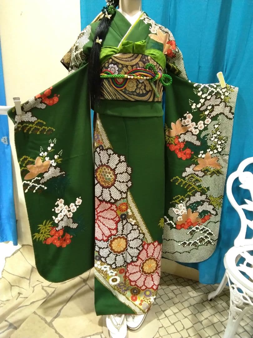 【お値下】振袖フルセット、正絹成人式、重ね衿、帯揚げ帯締め、西陣袋帯、襦袢、落款