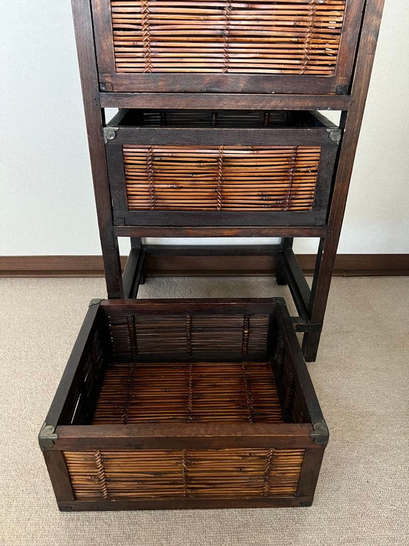 アジアン 竹 木製 チェスト 引き出し4段 ダークブラウン バリ インドネシア