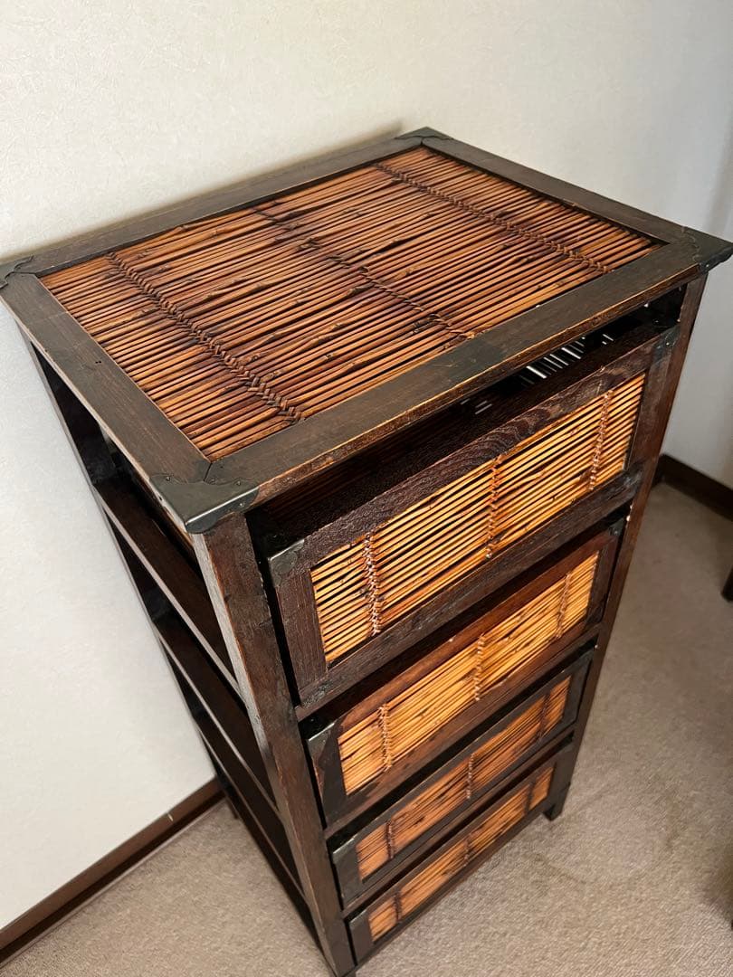 アジアン 竹 木製 チェスト 引き出し4段 ダークブラウン バリ インドネシア