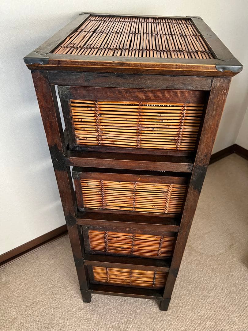 アジアン 竹 木製 チェスト 引き出し4段 ダークブラウン バリ インドネシア