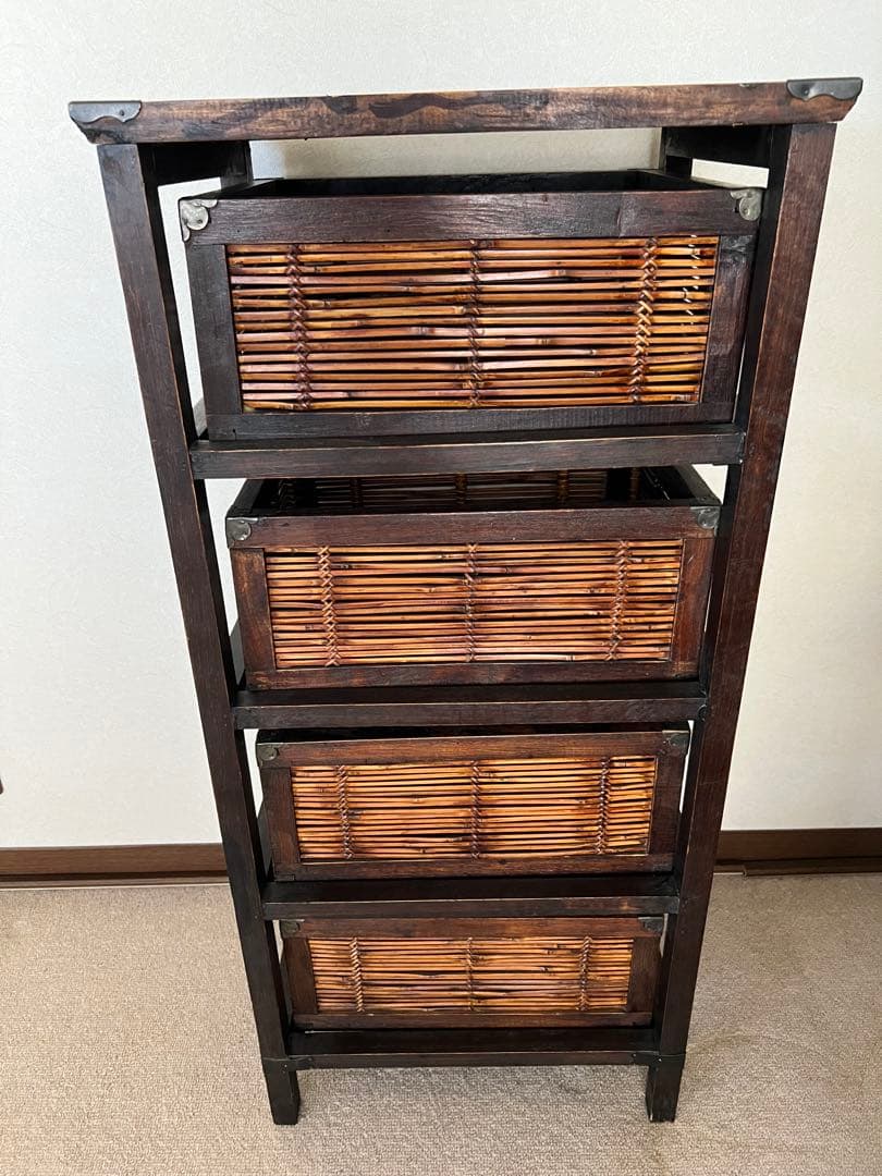 アジアン 竹 木製 チェスト 引き出し4段 ダークブラウン バリ インドネシア