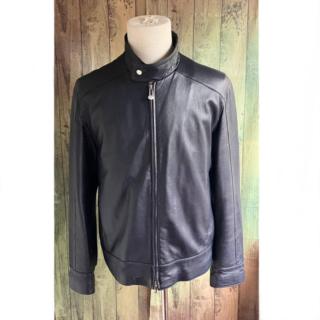 専用定価80万　イタリア名門　エディモネッティ　レザージャケット　46 ネイビー