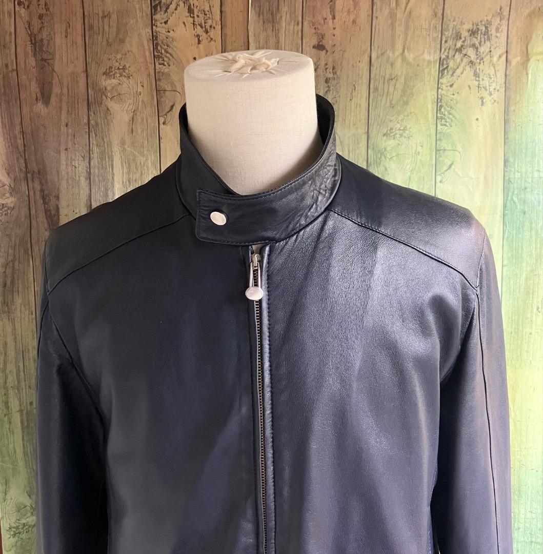 専用定価80万　イタリア名門　エディモネッティ　レザージャケット　46 ネイビー