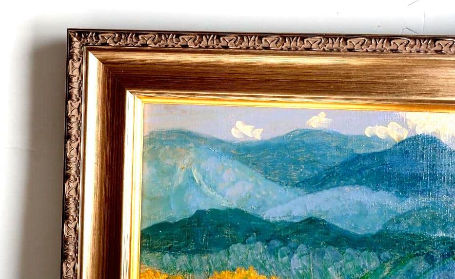 油絵/油彩 額縁 F10〔題名 乗鞍〕匿名発送・送料込 ヤッコ型箱に梱包して送付