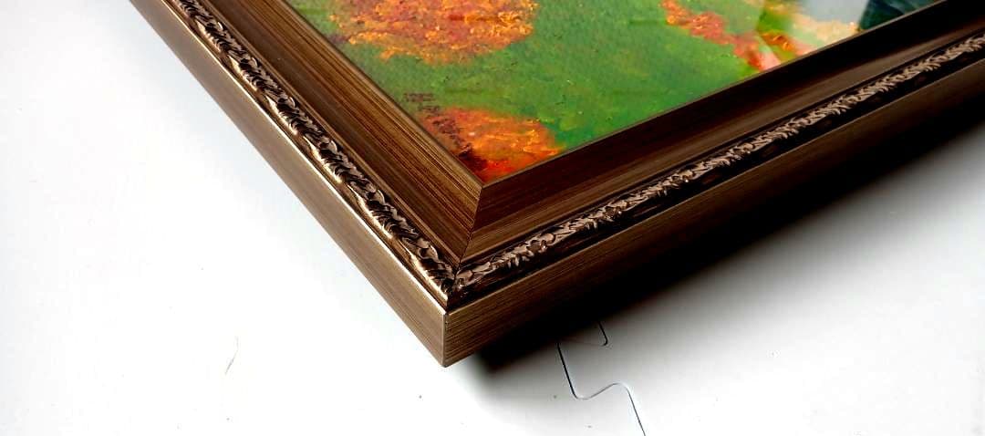 油絵/油彩 額縁 F10〔題名 乗鞍〕匿名発送・送料込 ヤッコ型箱に梱包して送付