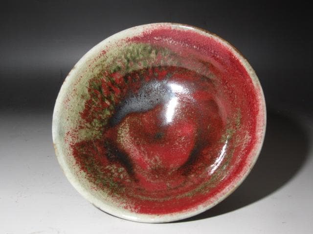 ★　河井寛次郎　辰砂茶碗　色の移ろいが美しい一品です★x495