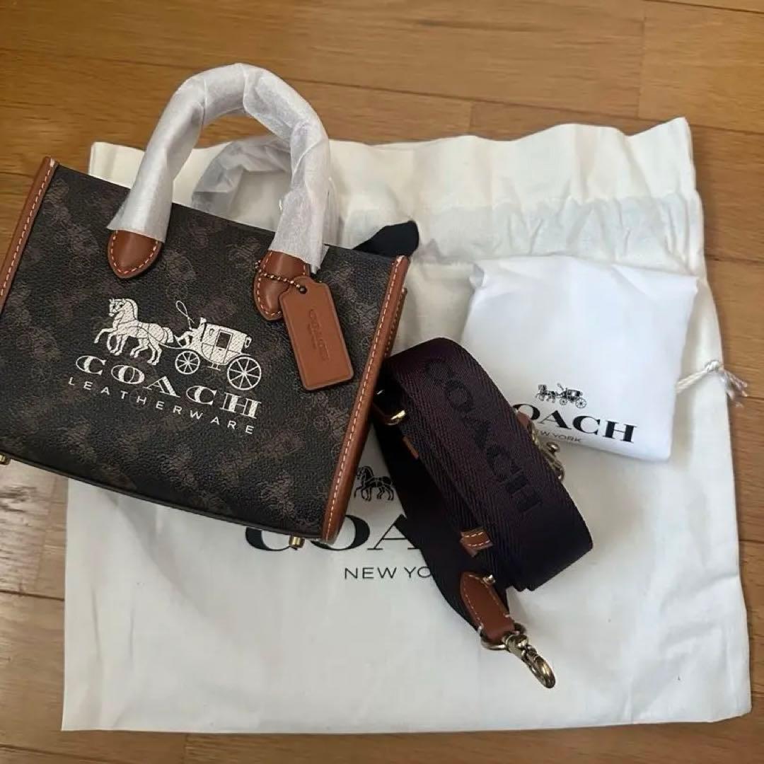 【新品/未使用】COACH レザーショルダーバッグ ブラウン/ブラック