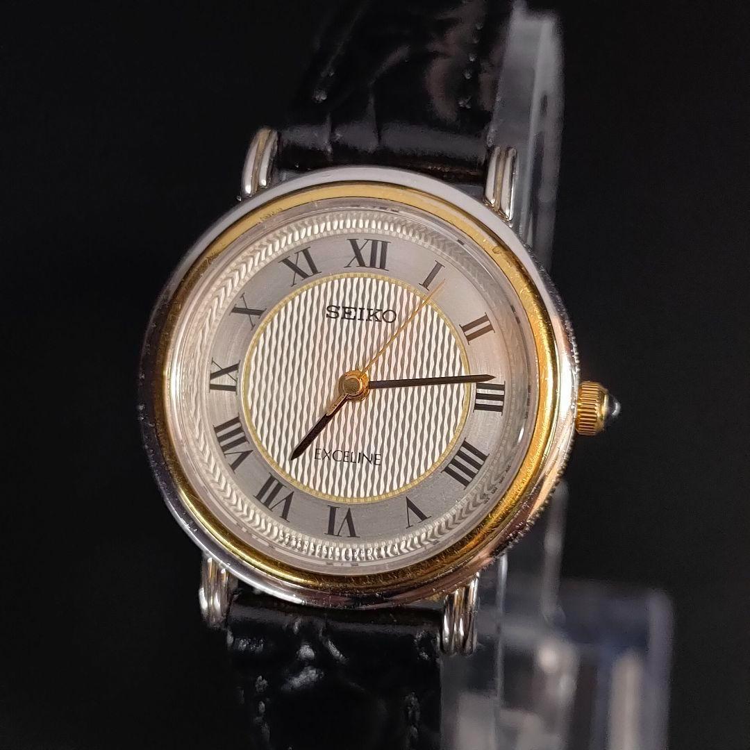 美品　SEIKO　セイコー　エクセリーヌ　ホワイト　ゴールド　ブラック　レザー
