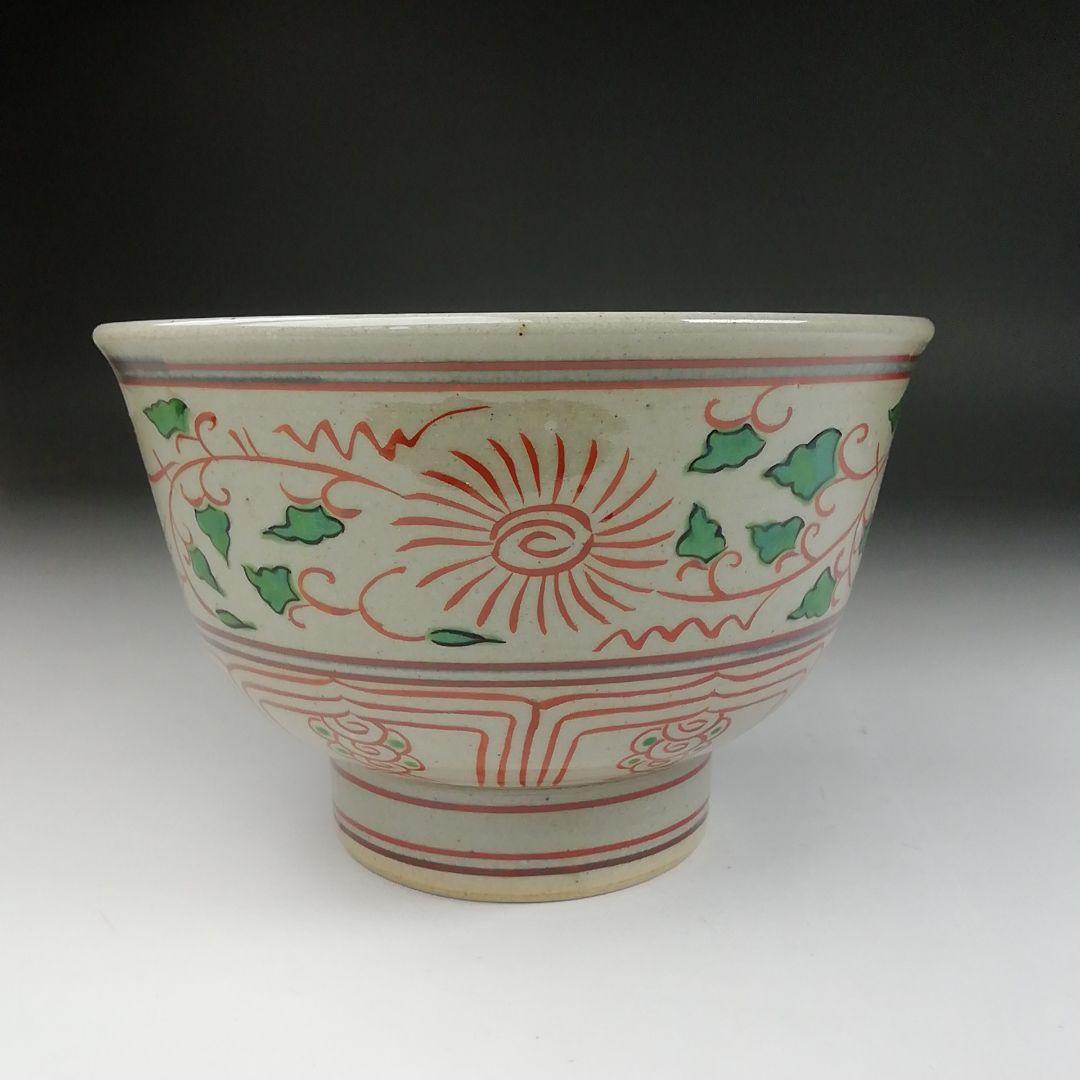 Ｔ６０７　茶碗　『膳所焼』『赤絵　安南写』『淡海ぜぜ陽炎園 造』　共箱　茶道具