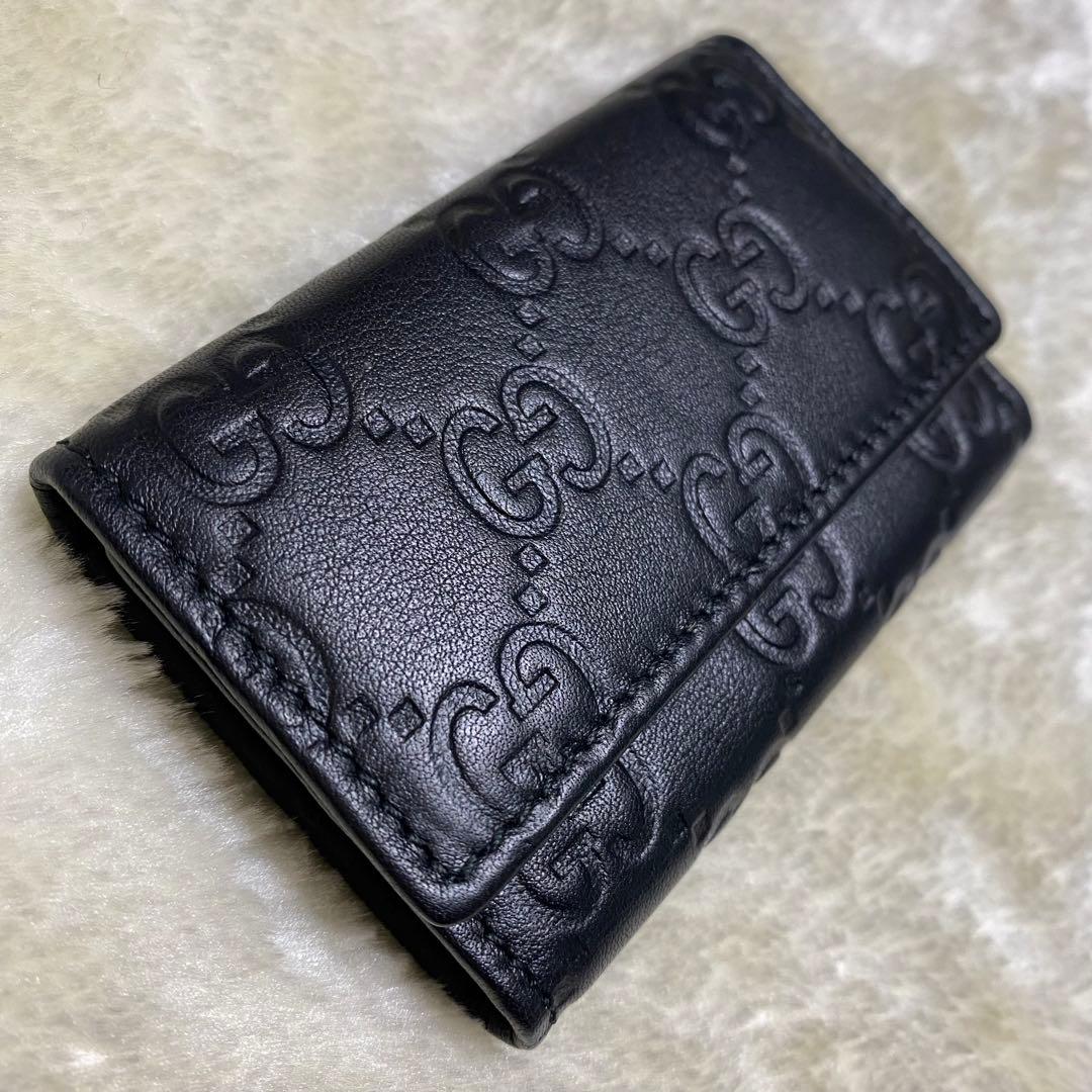 新品級✨グッチ6連キーケース GG総柄シマ黒レザーゴールド金具インターロッキング