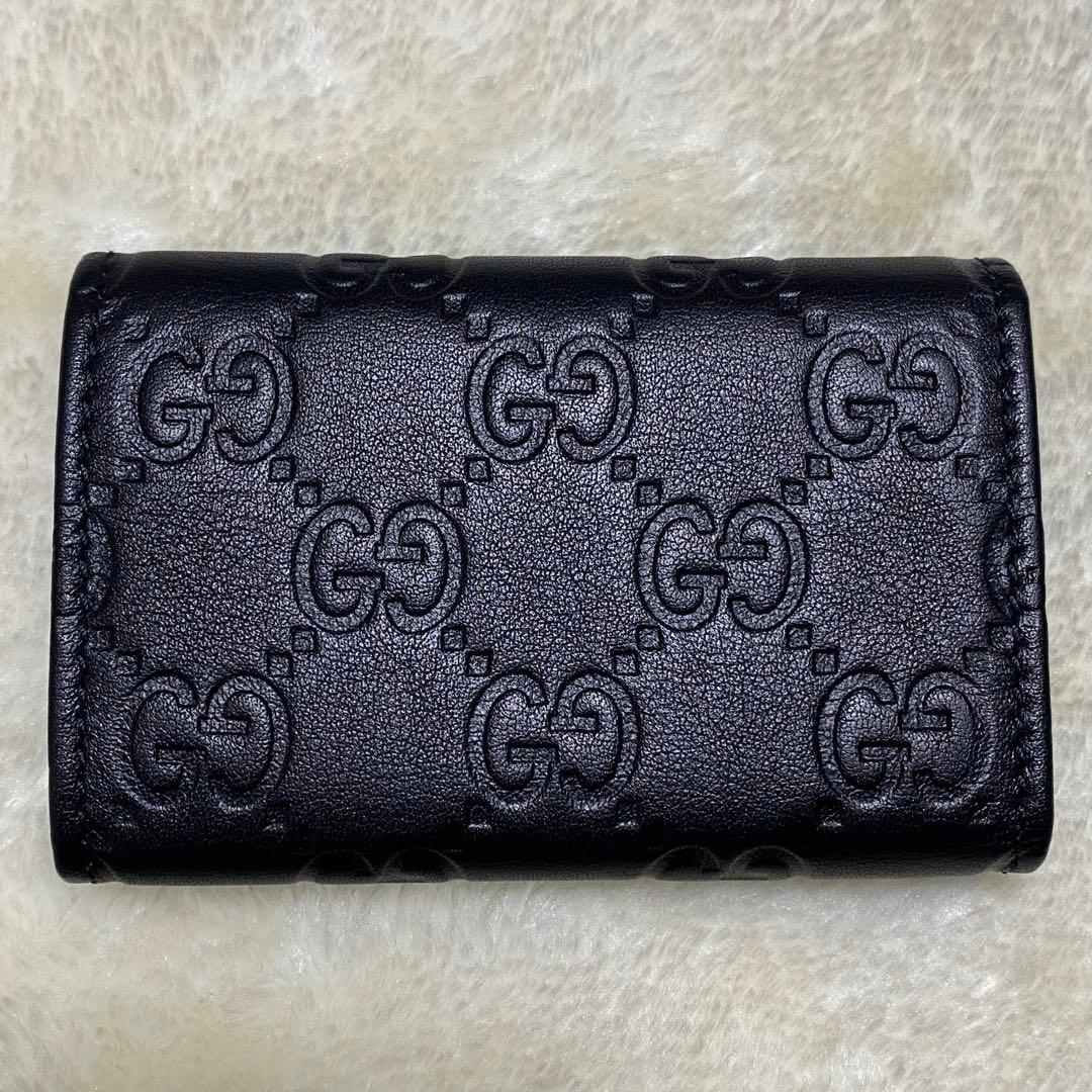 新品級✨グッチ6連キーケース GG総柄シマ黒レザーゴールド金具インターロッキング