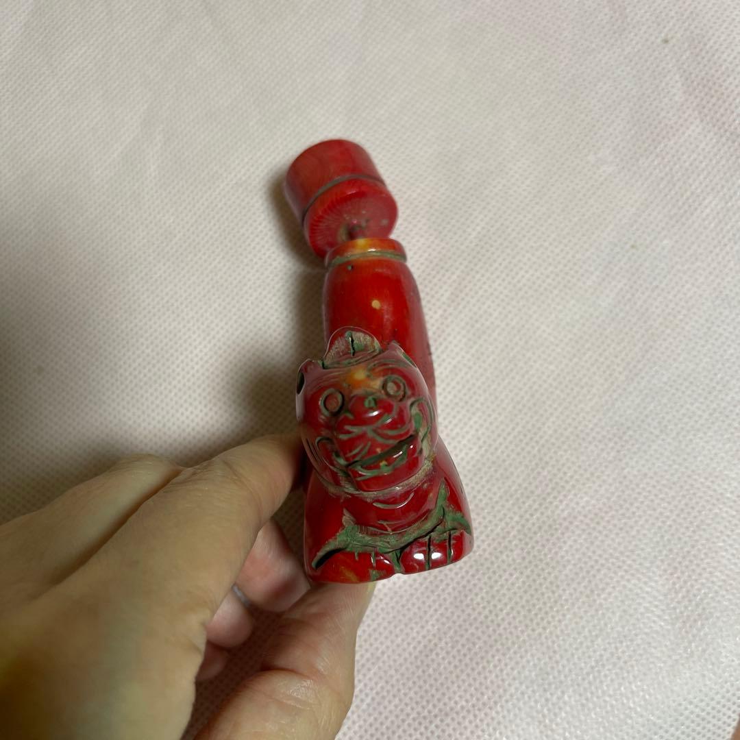 値下げ　虎彫刻　珊瑚風彫　鼻煙壺 ？　山珊瑚？　希少　アンテーク