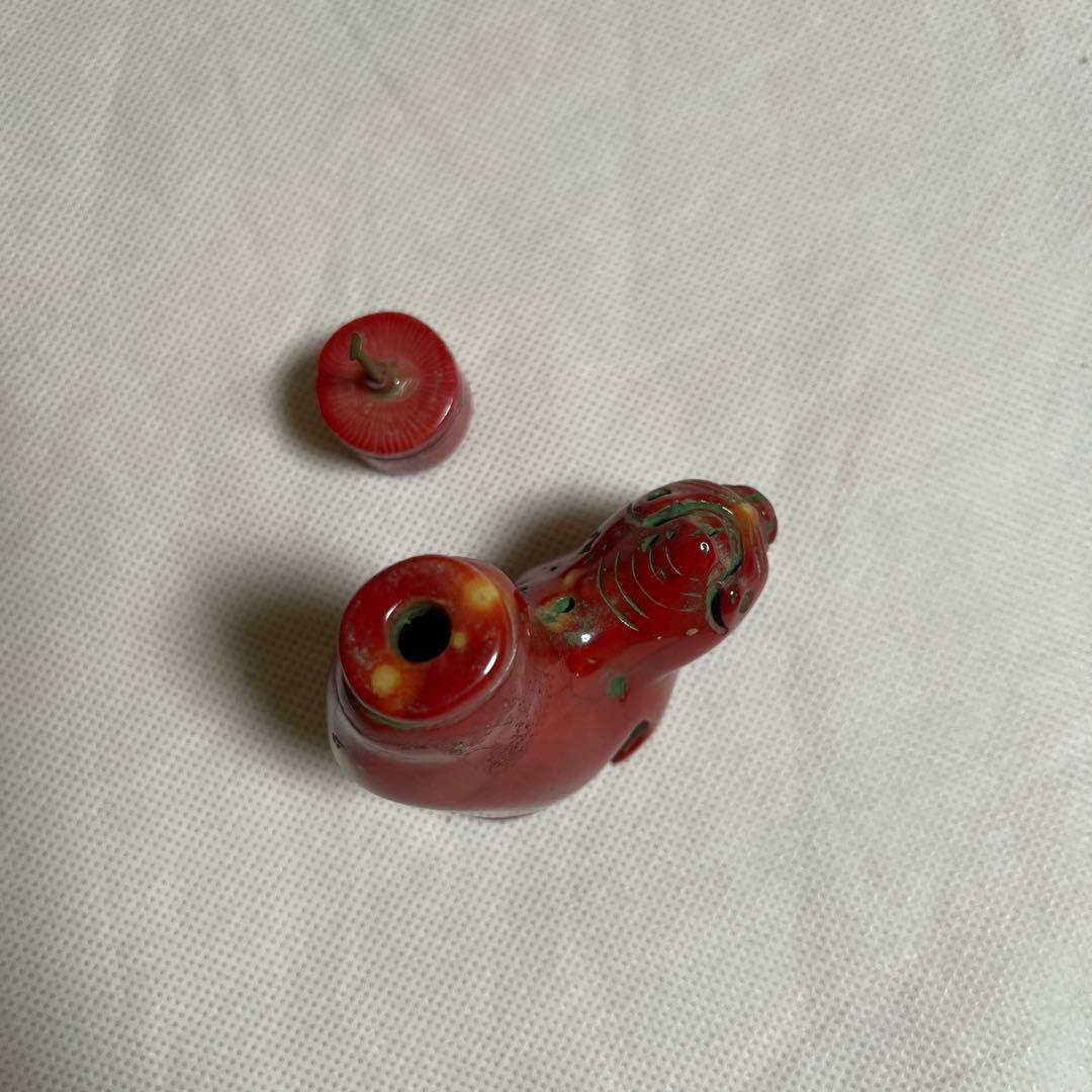 値下げ　虎彫刻　珊瑚風彫　鼻煙壺 ？　山珊瑚？　希少　アンテーク