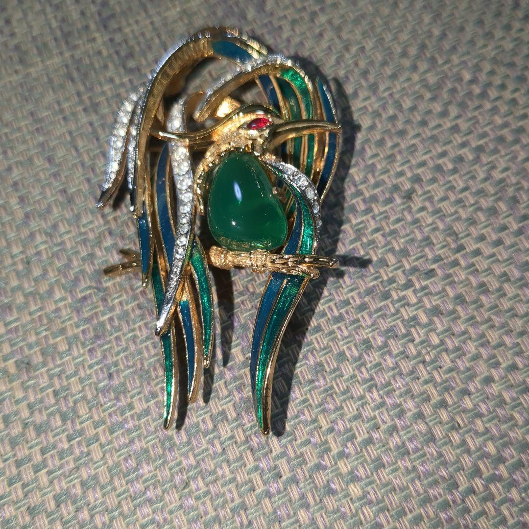 BU41　 鳥 ジェリー ビーン ラインストーン エナメル アート ブローチ