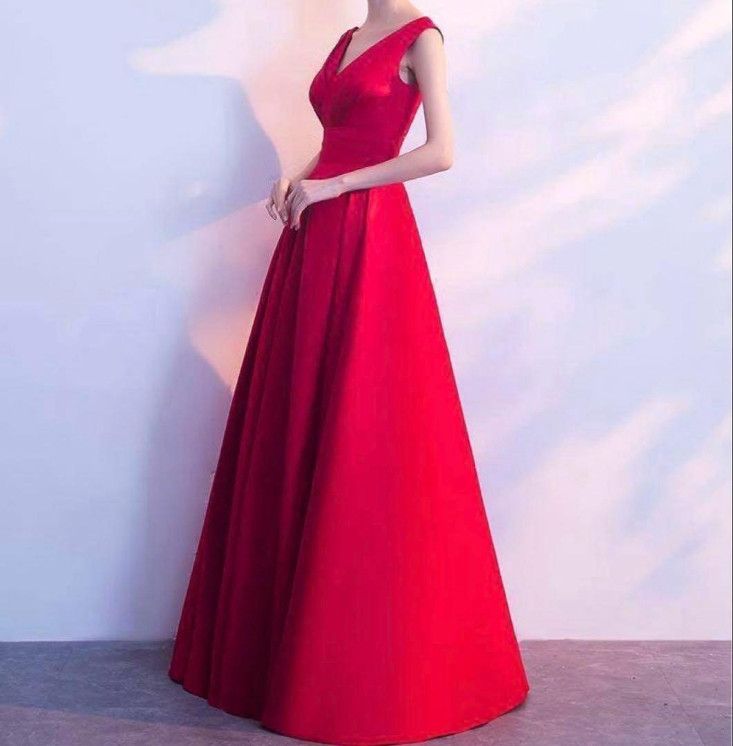 上品ブラック ロングドレス Vネック パーティー 発表会