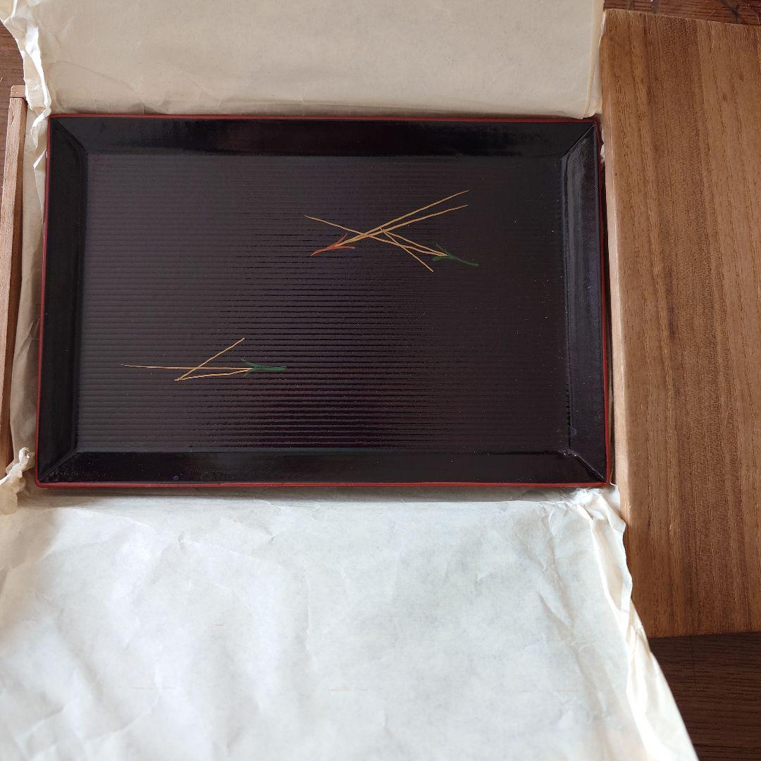 【昭和レトロ】漆器 黒い切手盆 木箱付き
