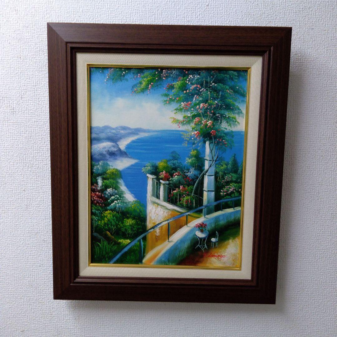 肉質油絵　立て　F6 バルコニーからの眺め　額装仕上げ品