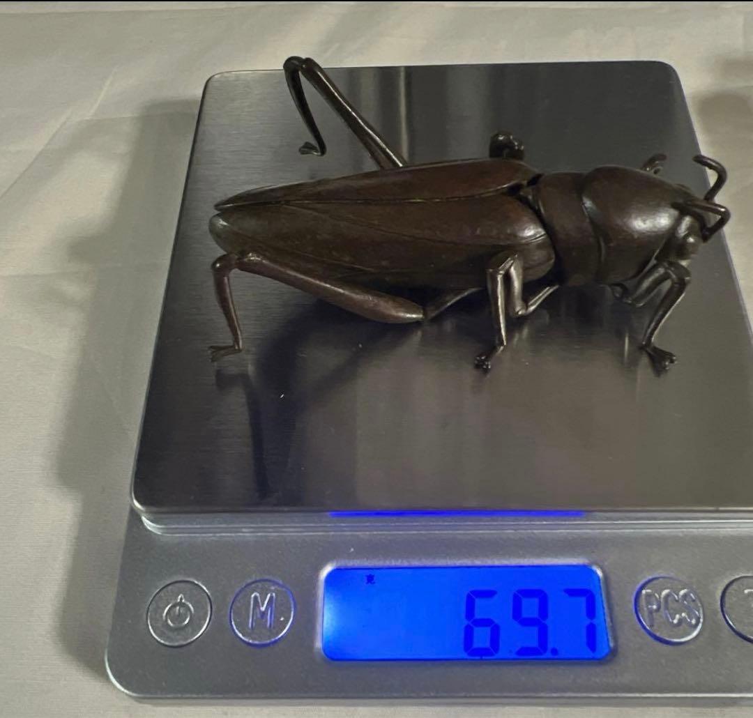 古銅自在バッタ置物 長約8CM