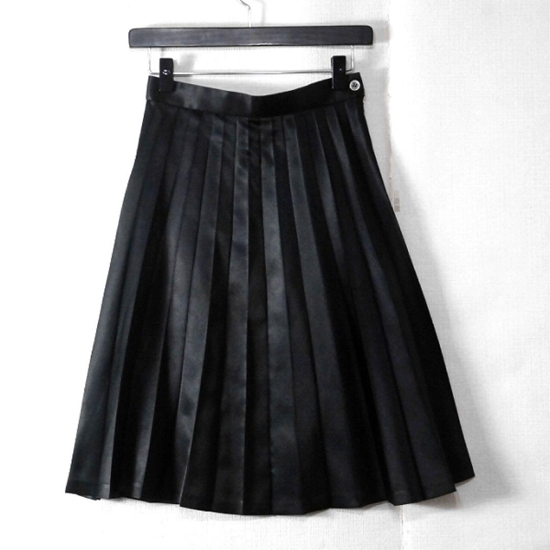トリココムデギャルソン / プリーツスカート 黒 M 光沢 フレア Aライン