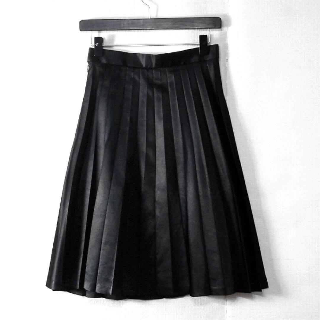 トリココムデギャルソン / プリーツスカート 黒 M 光沢 フレア Aライン