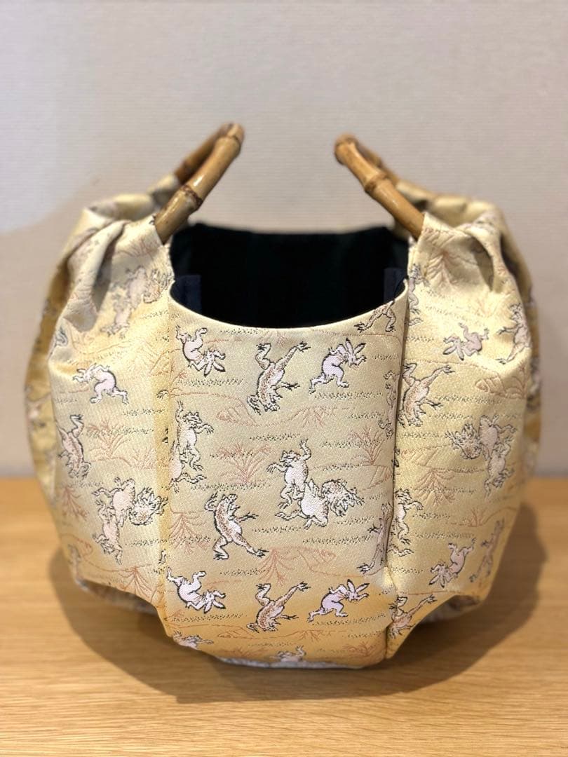 和装バック　着物バック　金蘭生地・鳥獣戯画（ゴールド）卒業入学結婚七五三お宮参り