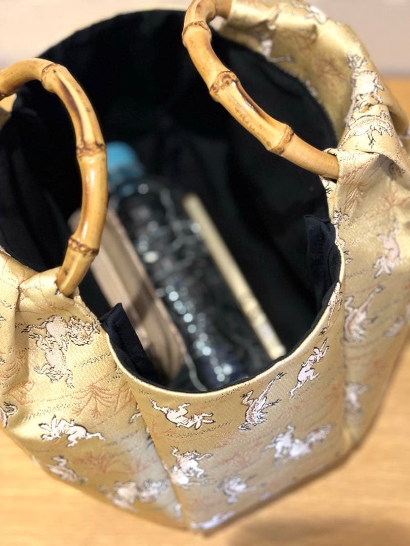 和装バック　着物バック　金蘭生地・鳥獣戯画（ゴールド）卒業入学結婚七五三お宮参り