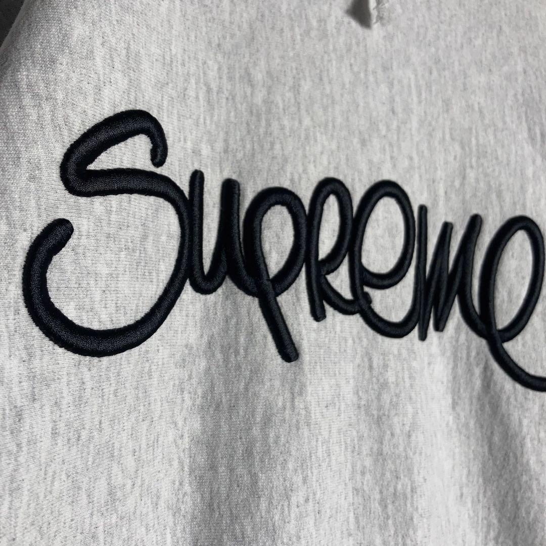 SUPREME プルオーバーパーカー ビッグロゴ 刺繍 アッシュグレー L.