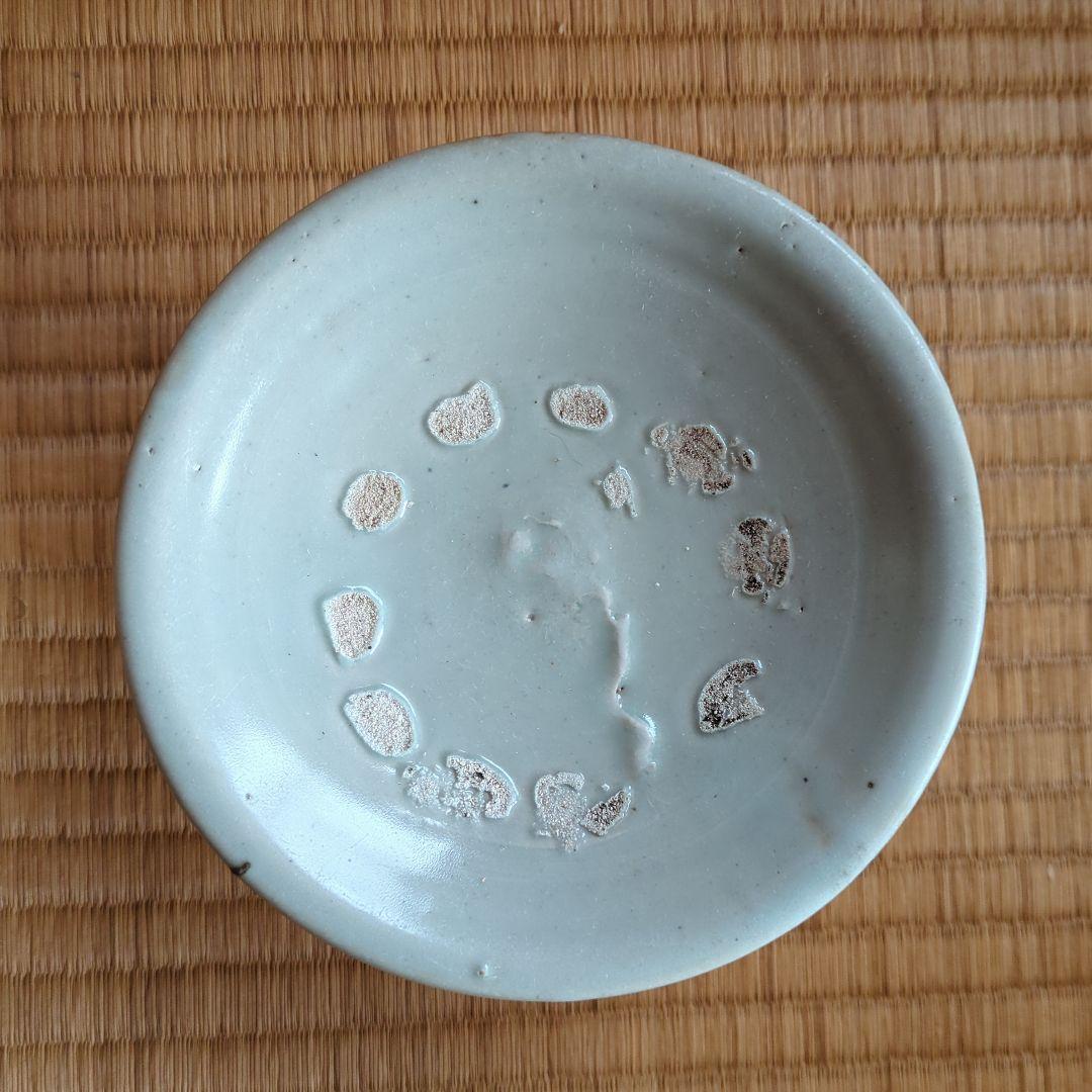 青磁 花模様 陶器皿 木箱付き　分院窯作　李朝面取台鉢　白磁　骨董品　古美術