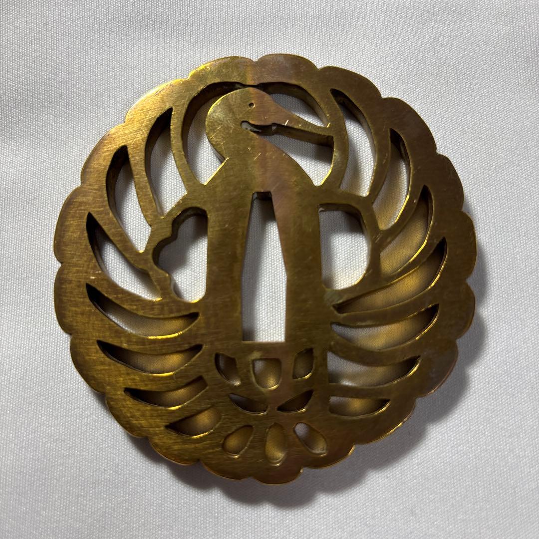 金色 鶴デザイン 鍔(つば) 鶴丸　鐔　武具