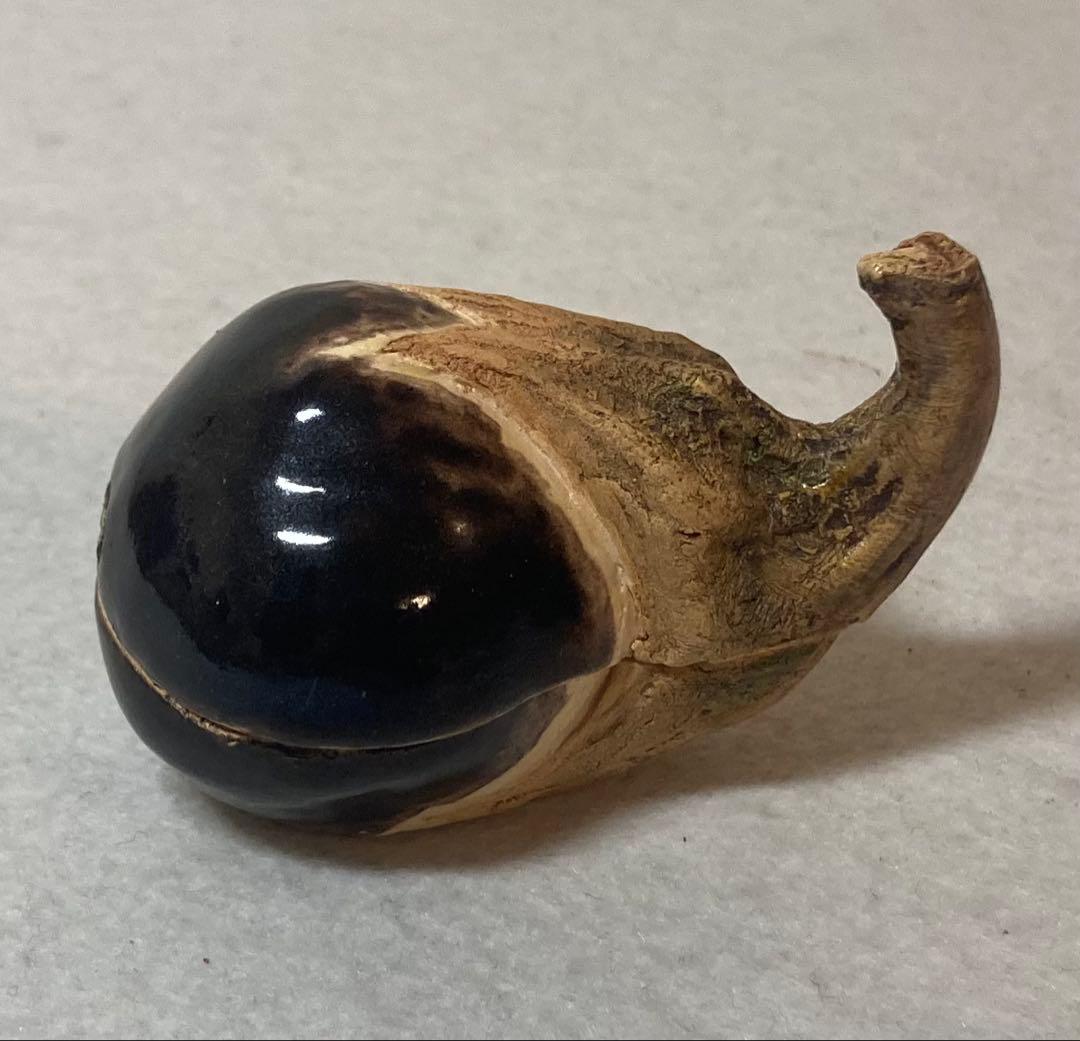 B394h「茄子 香合」佐々木二六作　共布共箱　松柏庵　天神蟹　愛媛　茶道具