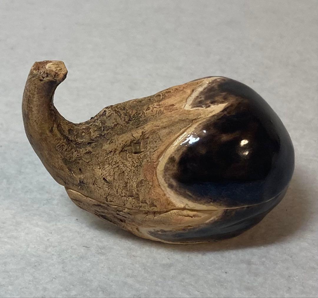 B394h「茄子 香合」佐々木二六作　共布共箱　松柏庵　天神蟹　愛媛　茶道具