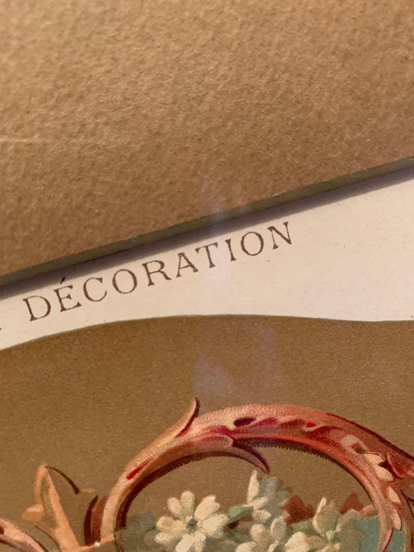 フランス製　アンティーク　1890年の装飾図案集色刷石版額装！花柄ロマンチック！