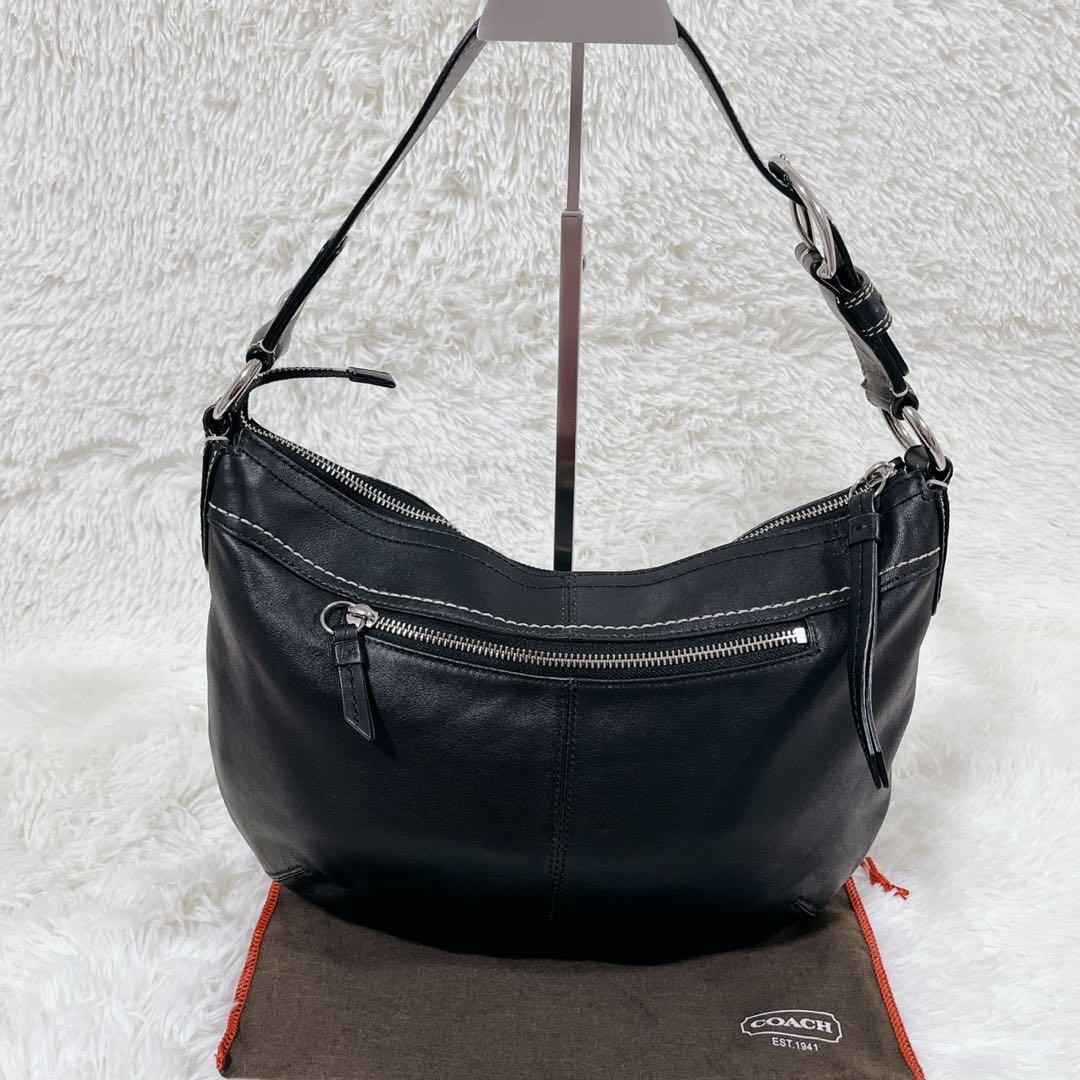 【人気型・美品】コーチ ワンショルダーバッグ ハーフムーン レザー ホーボー 黒