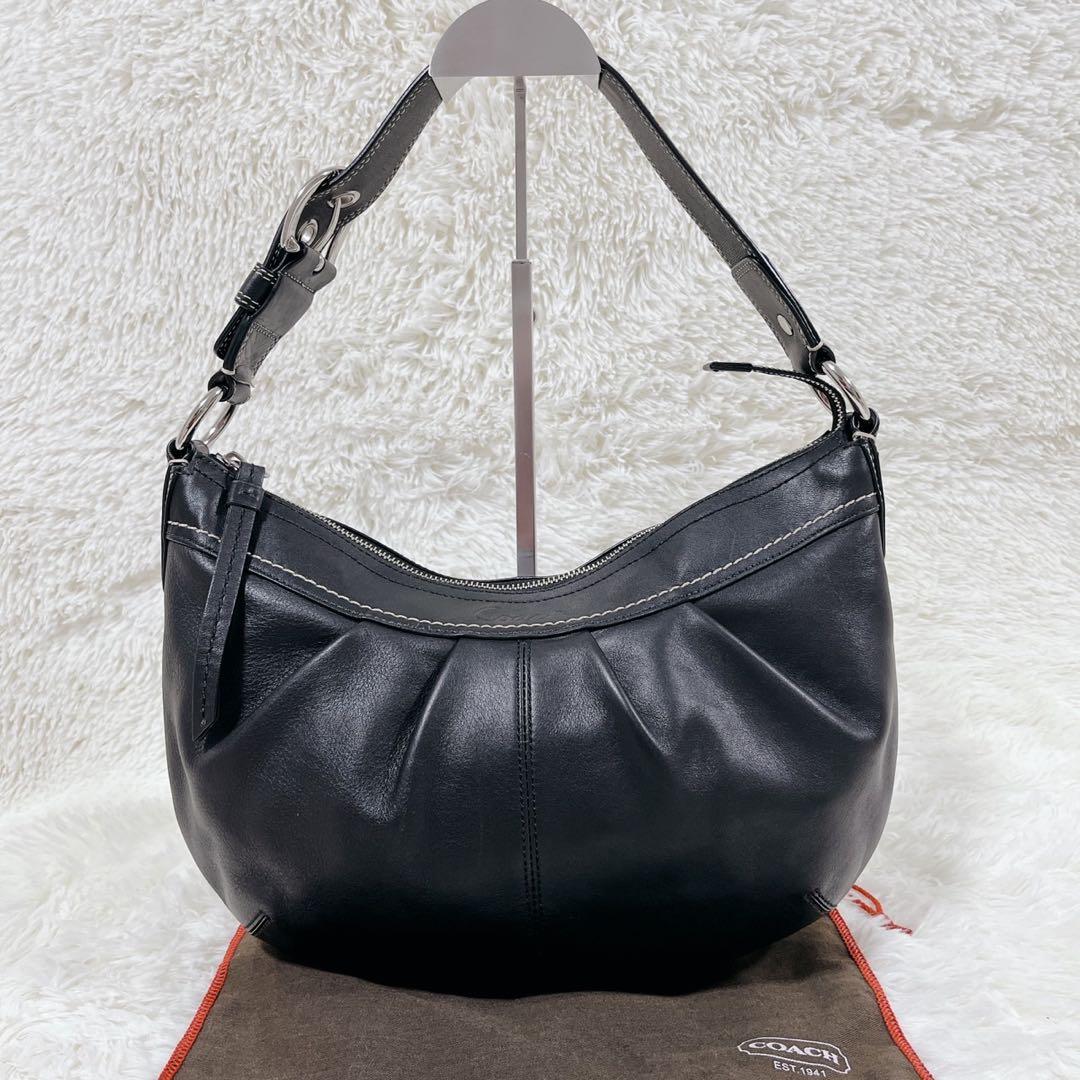 【人気型・美品】コーチ ワンショルダーバッグ ハーフムーン レザー ホーボー 黒