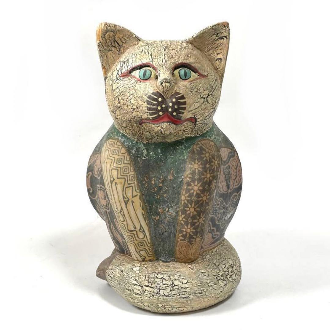 骨董　アンティーク　工芸品　民芸　民藝　ねこ　猫　置物　古布　古裂　木彫　招き猫