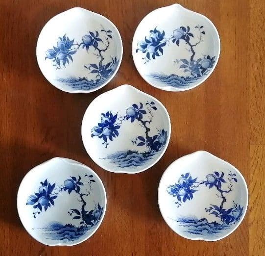 中里陽山作　桃形桃文皿　5客