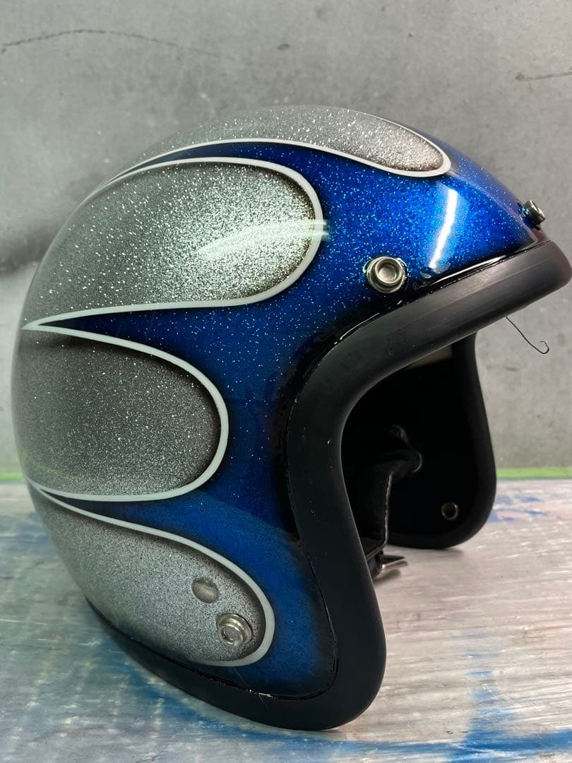 ジェットヘルメットスキャロップ柄ラメラメカスタムペイント　アメリカンハーレー