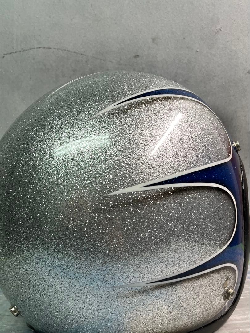 ジェットヘルメットスキャロップ柄ラメラメカスタムペイント　アメリカンハーレー